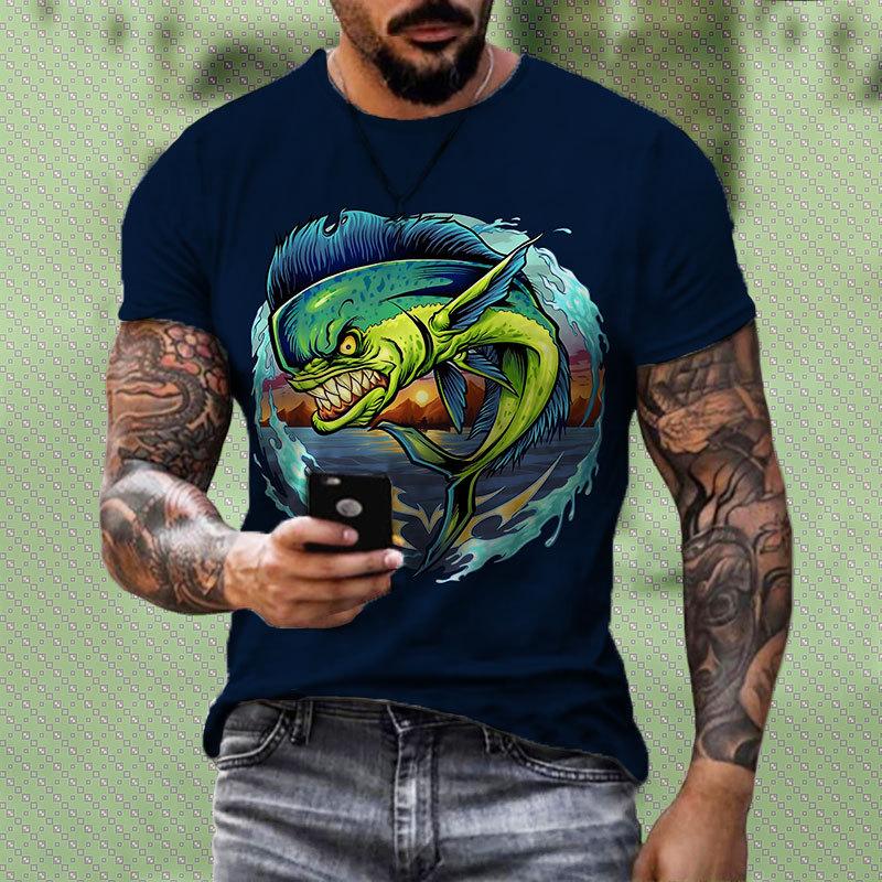 European and American Street Style 3D Printed Personalized Fish Pattern T-shirt Fashionable Casual Men's T-shirt