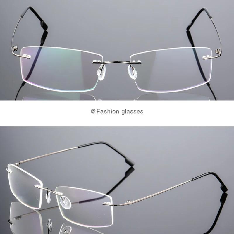 Ultralight Frameless Eyeglasses Titanium Alloy  Glasses Frame Men High Quality Super Stretch Metal Temple Eyeglasses Frame