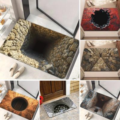3D Floor Mat with Realistic Hole Illusion Non-Slip Crystal Velvet Rug Hallway Living Room Entryway Door Mat Home Decor