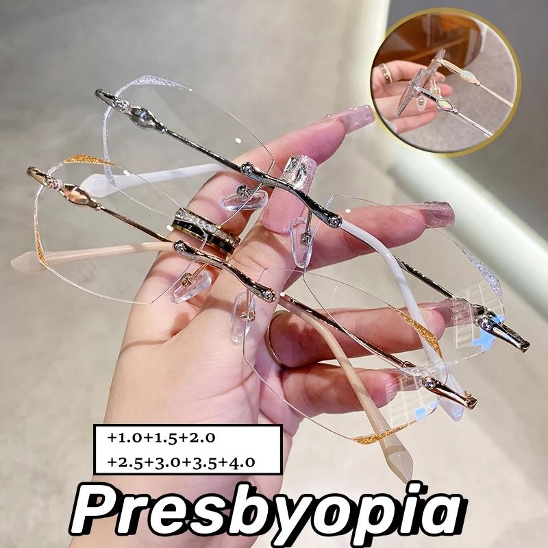 Womens Fashionable Anti Blue Light Eyeglasses Latest Design Gold Silver Reading Glasses Unisex Ladies Trendy Diamond Presbyopia+10+40 +1.0 +4.0