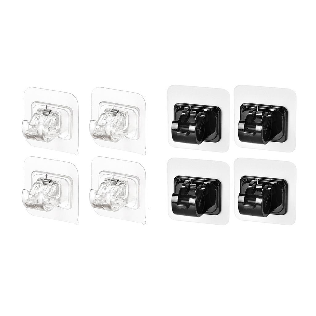 Clear Black Curtain Rod Holders Pack of 4 No Drilling Self-Adhesive Curtains Or Towel Rail Hooks for Hanging Curtains