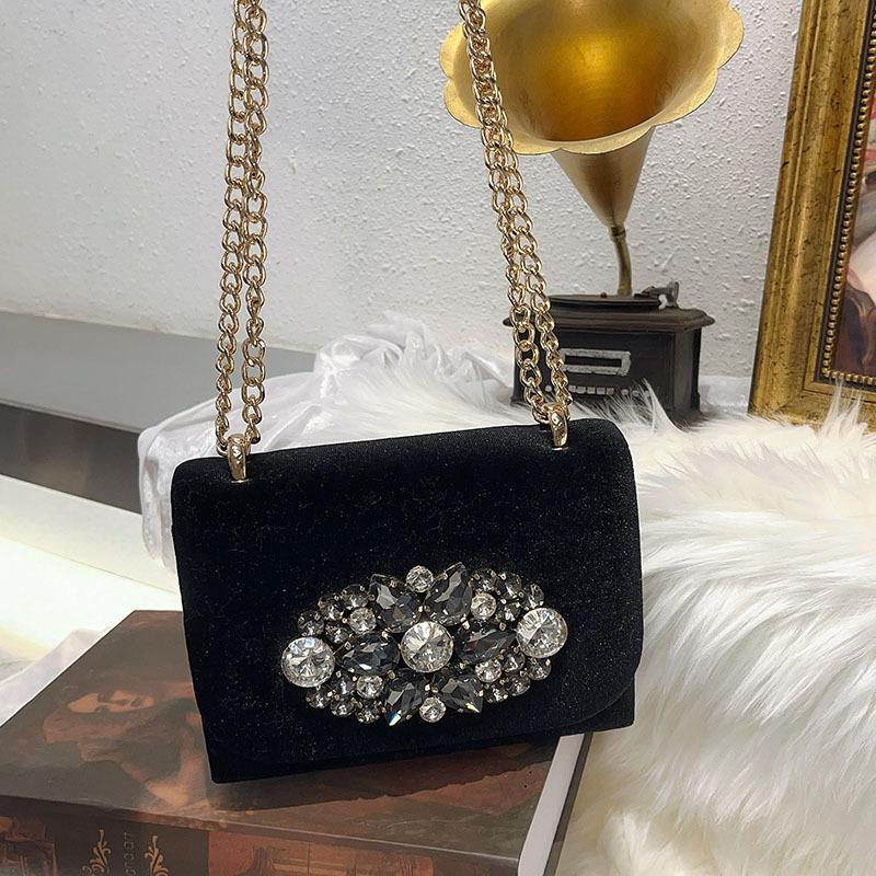 High Quality Luxury Velvet Handbag Glitter Rhinestones Diamond Evening Bag Clutch Purse For Wedding Party Shoulder Crossbody Bag