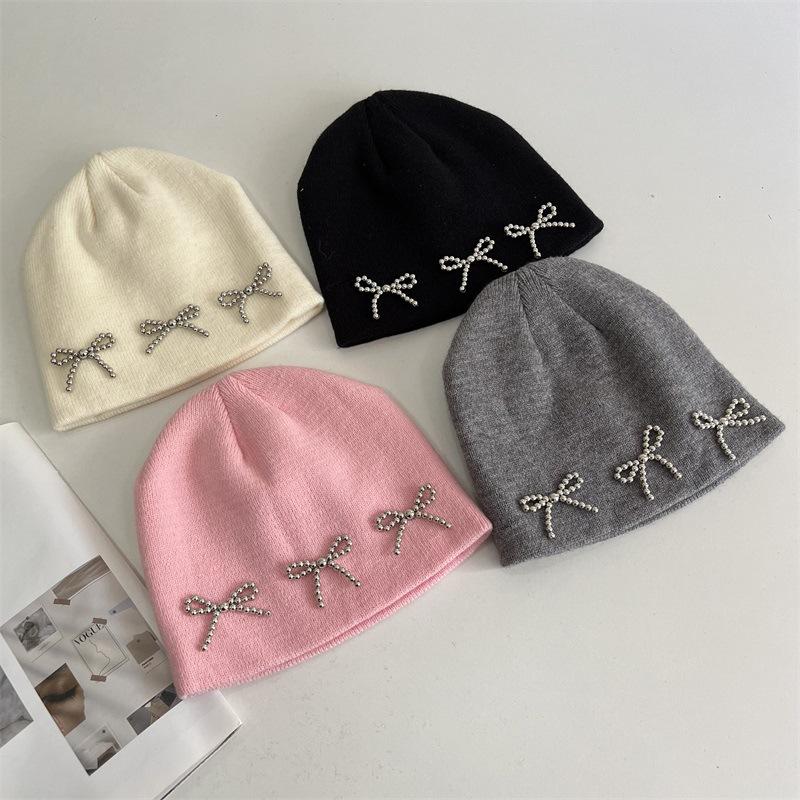 Bow Knitted Wool Hat Women's Autumn and Winter Fashion Warm Versatile Cold Hat