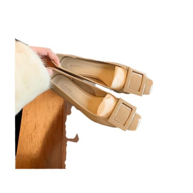 Grape mother same style~ Classic square buckle commuting thick heel gentle wind square head elegant temperament high heel women's single shoes spring