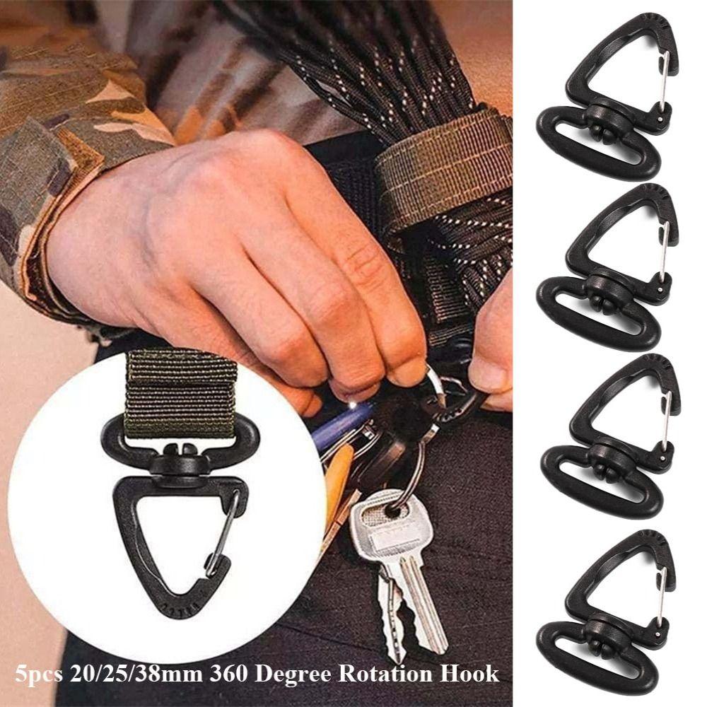 5pcs Plastic Alloy Camping Hiking Keychain Black Belt Clip New Triangle Carabiner  Outdoor Tool