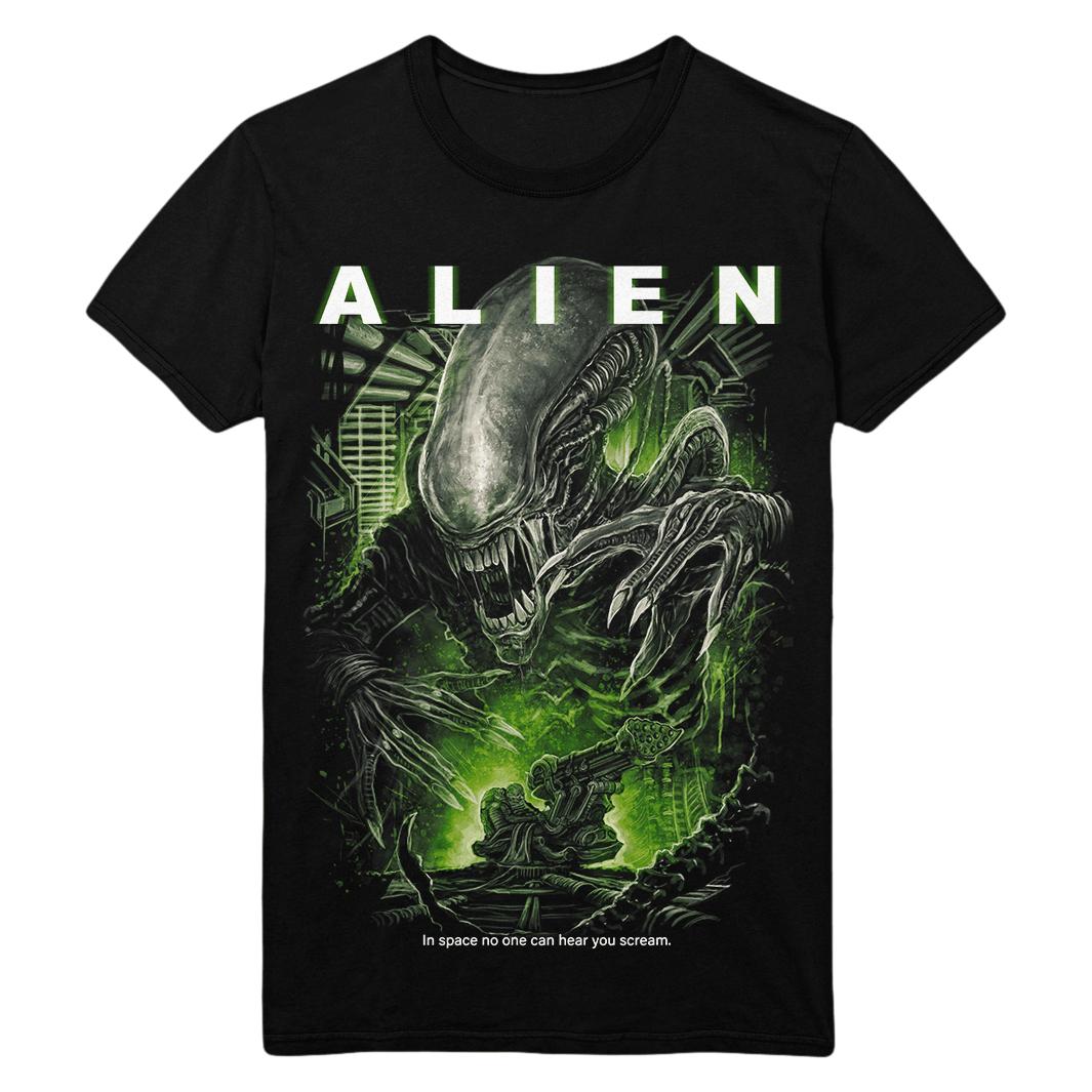 2026 Summer Alien TShirt Family Summer Xenomorph SciFi Horror Graphic Short Sleeve Oversized Streetwear Loose Fit Movie Fan 2XL