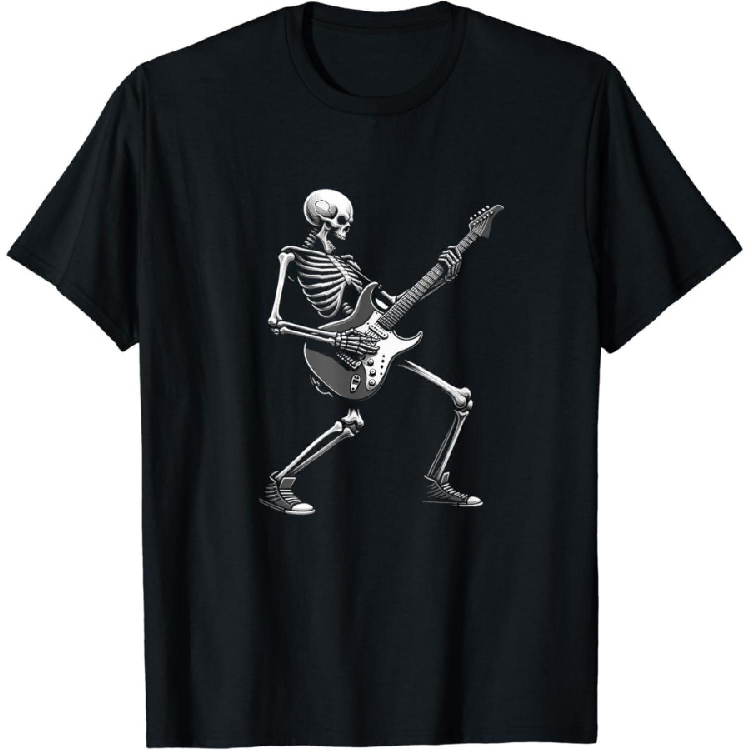 Rock My Bones Cool Vintage Skeleton Playing Electric Guitar T-Shirt 100% Cotton T-Shirt Mens Womens Unisex XXXXXL разноцветный