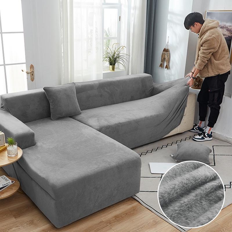 Potahy na pohovku do obývacího pokoje Elastický sametový plyšový jednobarevný potah na gauč Rohový potah ve tvaru L Potah na křeslo Domácí dekorace