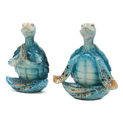 Meditating Sea Turtle Figurine Statue Zen Yoga Tortoise Miniature Ornaments Resin Craft Marine Home Garden Decoration