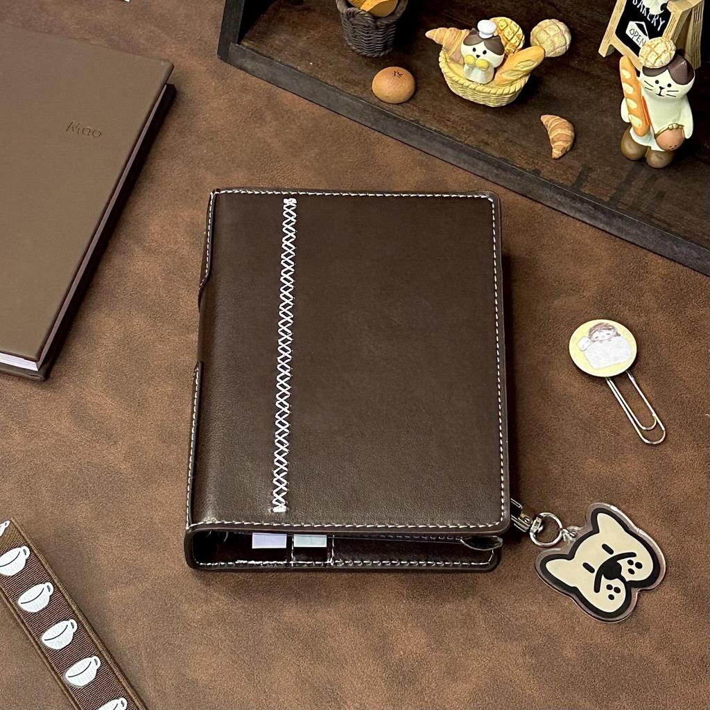 French Dark Chocolate Latte A7 Double Ring Planner - Elegant Detachable Thickened Loose-Leaf DIY Life Book