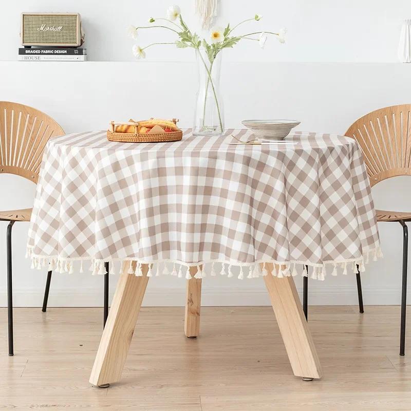 Modern Minimalist Linen Solid Round Tablecloth Handmade Lace Thickened Table Cloth Waterproof Dustproof Table Cover