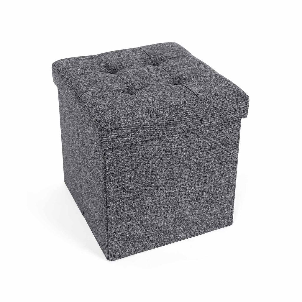 SONGMICS Folding Storage Ottoman Stool Footrest and Textile Linen Dark Grey 38 x 38 x 38 cm lsf27z