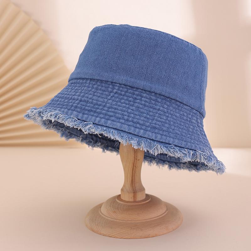 New Japanese-style washed denim solid color fringed fisherman's hat, fashionable, casual and versatile basin hat