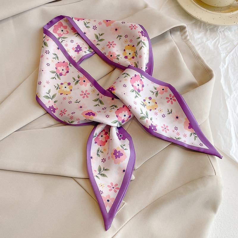 Cashew flower silk scarf, double-sided printed headband, ins decoration, versatile triangle scarf accessories
