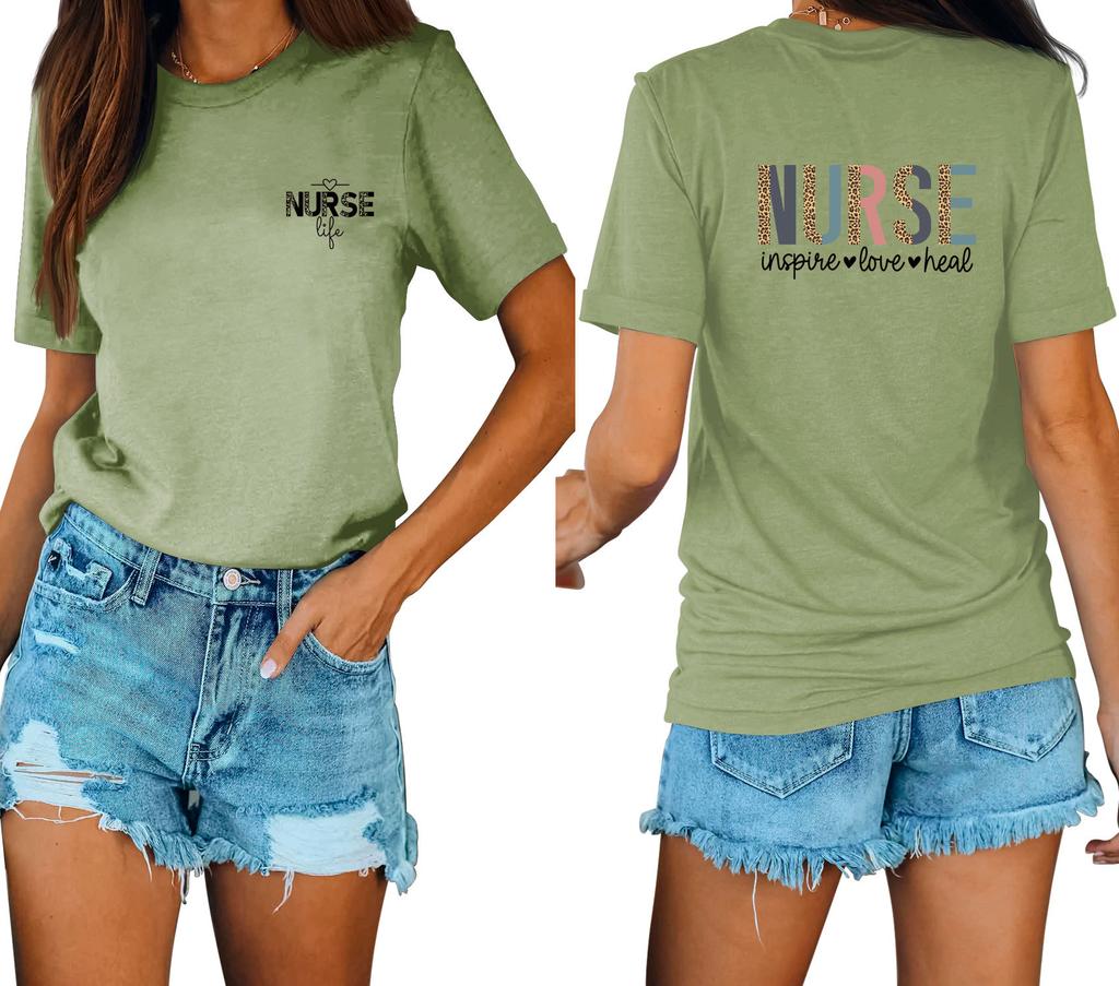 Casual fashion front and rear printing loose round neck short sleeves