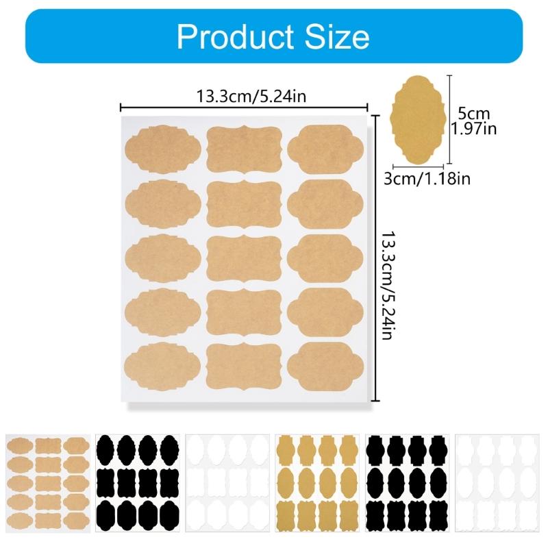 120PCS Kraft Label Sticker with Fancy Shape Storage Box Labels for Homemade Items Essential Oil Bottles and Jars