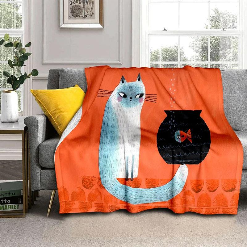 Cartoon Cat Flannel Comfortable Warm Blanket Children'S Gift Fluffy Soft Blanket Sofa Nap Portable Blanket
