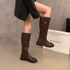 Retro small brown boots thick-soled women's boots autumn and summer new thick heel high boots knight boots western boots
