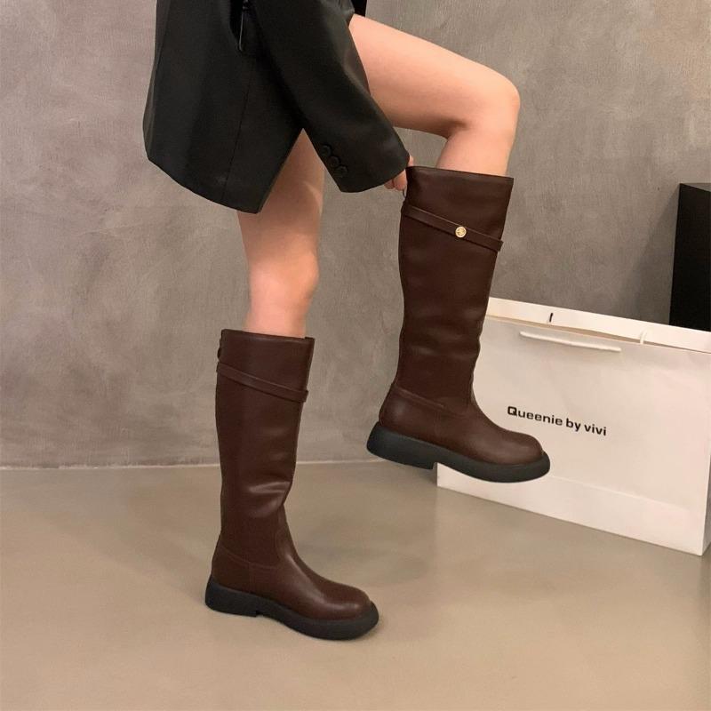 Retro small brown boots thick-soled women's boots autumn and summer new thick heel high boots knight boots western boots