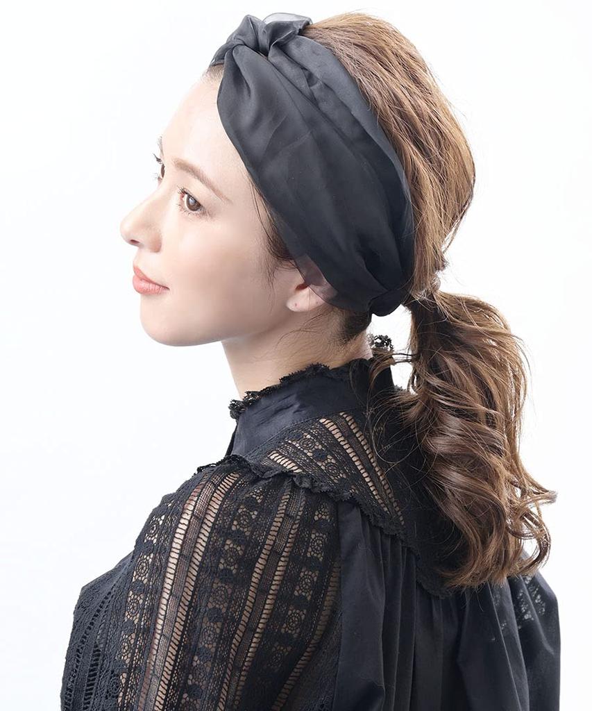 VINGTAINE Organza Satin Cross Turban Sheer and Headband, Elegant, HB-115-BK