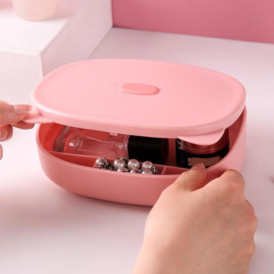 Toaletní zásobníky se zrcátkem, skládací zrcátko na make-up s organizací úložiště, stolní kosmetické zrcátko s úložným pouzdrem