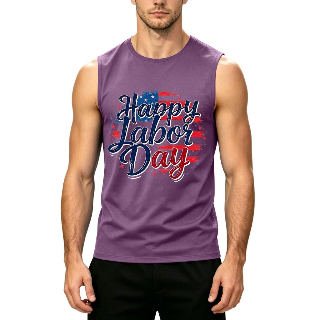 Men's Sleeveless Casual Tank Top Labor Day Graphic Print Muscle Shirt Lightweight Summer Workout Tee
