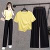 Korean Irregular Short Shirt Women's Top Vertical Black Wide Leg Pants Two-piece Fashion Casual Suit