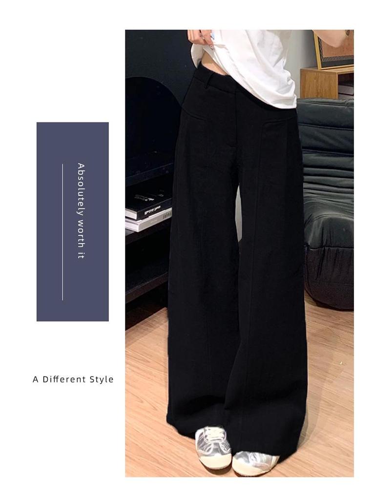 Petite XS Women’s Navy Blue Straight-Leg Wide-Leg Suit Pants, Old Money Style, Spring & Autumn, 145cm Length