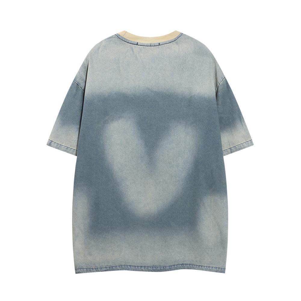 Джинсовая футболка с вышивкой букв и круглым вырезом — фото 2