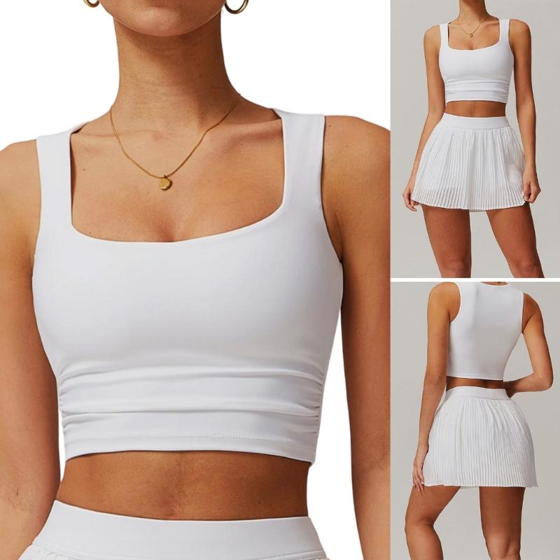Longline Sports Bras for Women Square Neck Workout Tank Tops with Built In Bra Yoga Padded Crop Top Yoga Clothing Gifts