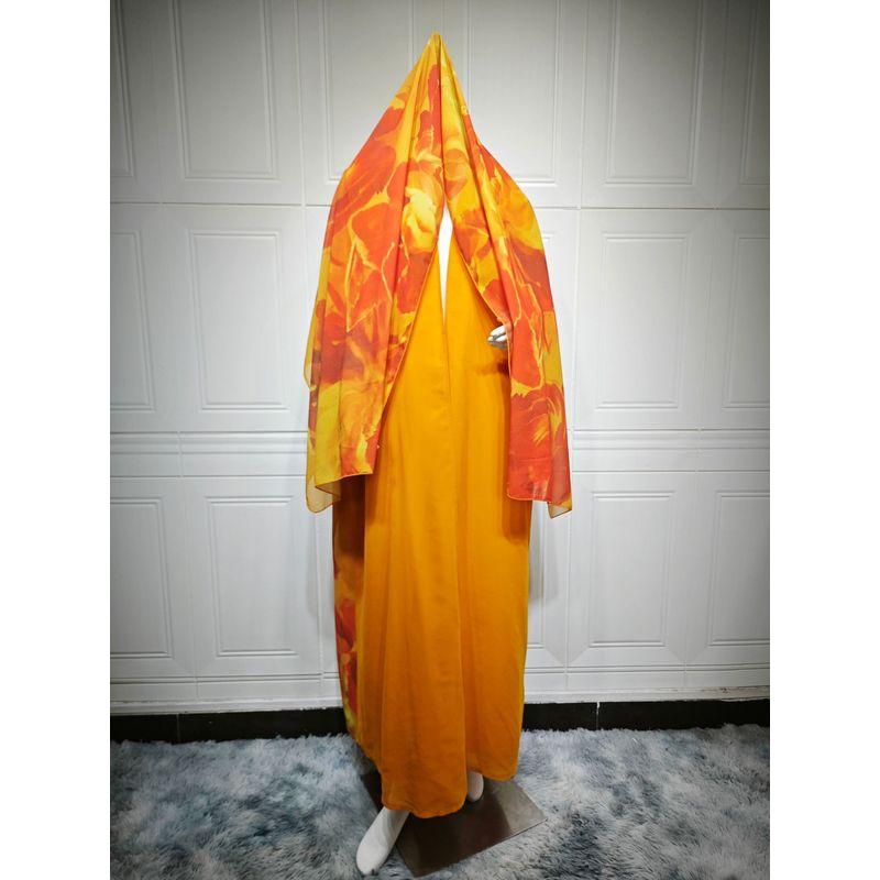 

Ближневосточный кардиган-халат с хиджабом, шифоновое платье с принтом, комплект из двух предметов, платье из шифона с принтом Yellow One size