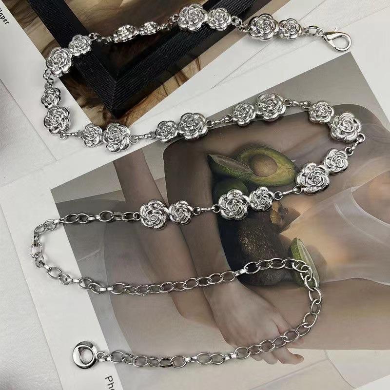 Metal Flower Waist Chain Retro Versatile Belt Women'S Dress Suit Jeans Decoration Waistband Clothing Accessories