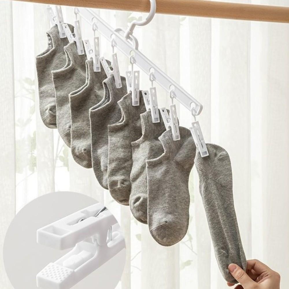 5pcs Non-Slip Socks Drying Rack 8 Clips Clothes Drying Hanger Storage Organiser  Dormitory