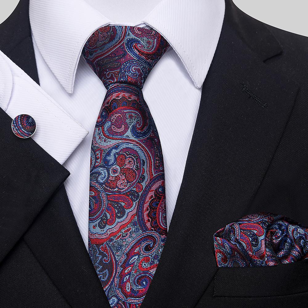 Korean Version Of Casual Floral Tie Men'S Jacquard Polyester Silk Pocket Towel Cufflink Tie Set