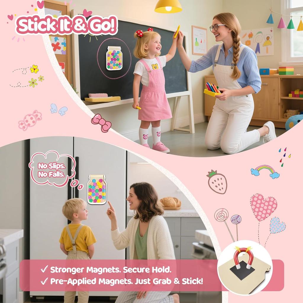 Magnetic Reward Jars for Kids - Smiley Tokens Reward Jar for Classroom 8" Star Jar Reward System Behavior Chart for Kids at Home Potty Training
