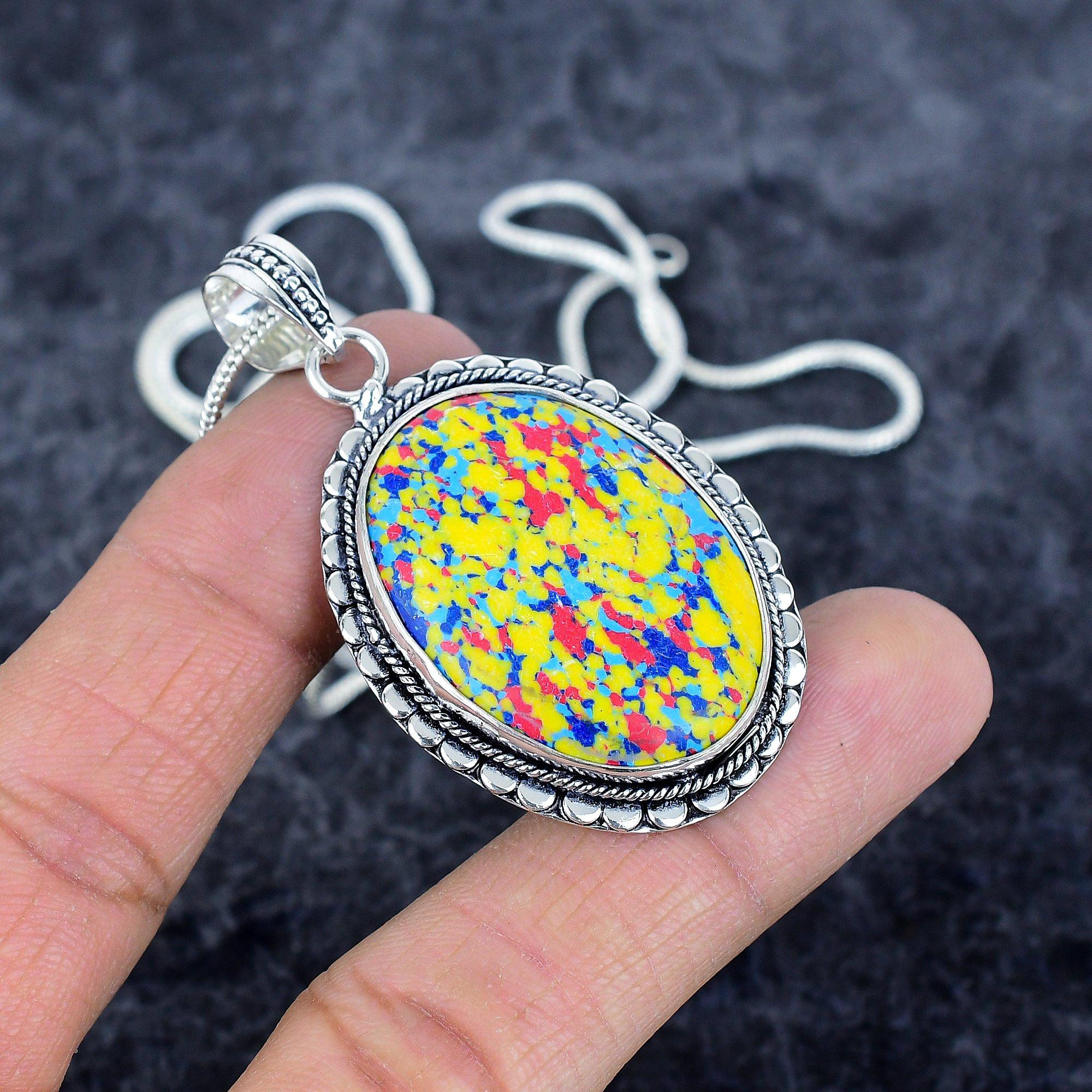 

Mosaic Jasper Gemstone Handmade 925 Sterling Silver Jewelry Pendant 2.29 M-2923