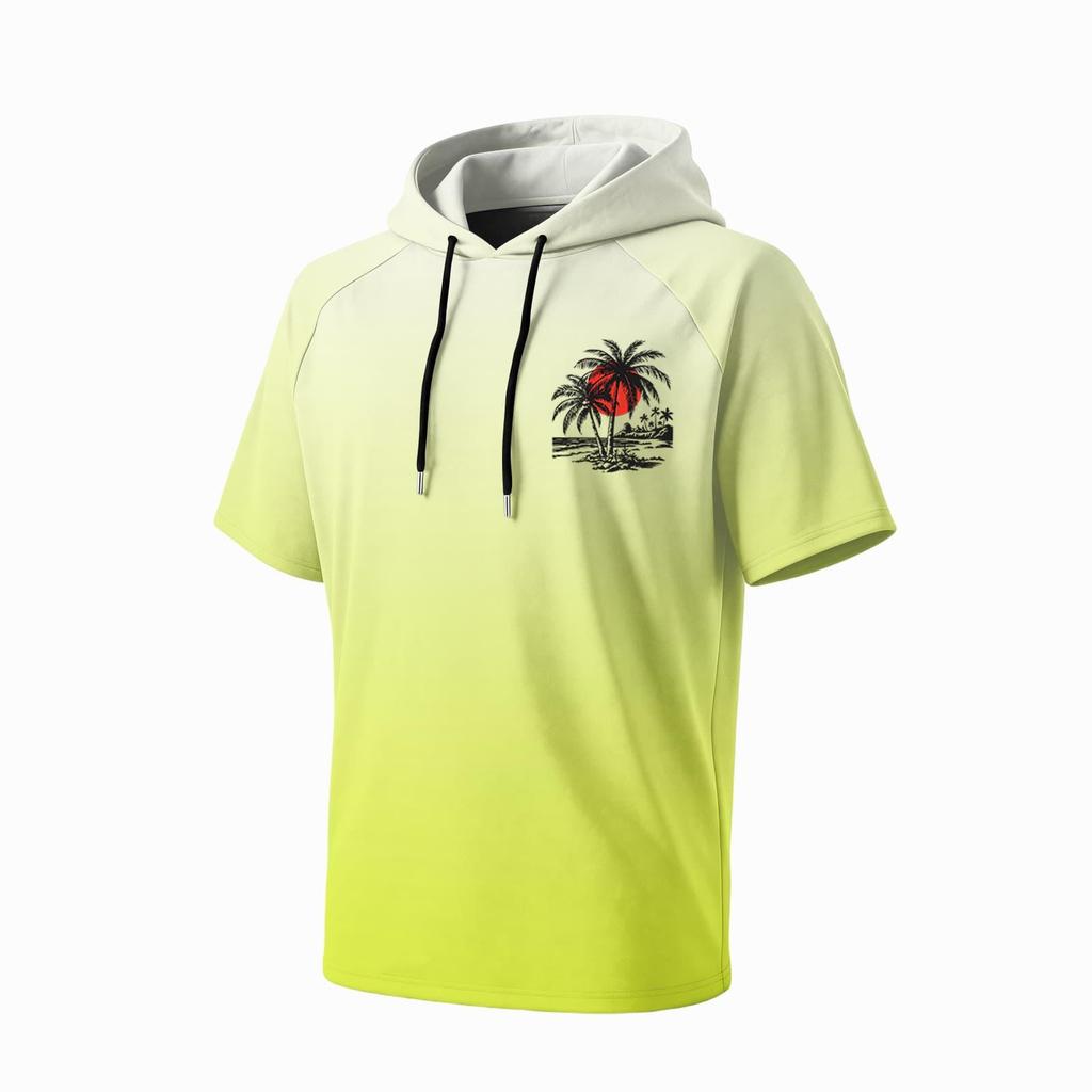 Men's Summer Short Sleeve Hooded T Shirt Quick Drying UPF 50 Plus Sun Protection Fishing Sportswear Lightweight Breathable