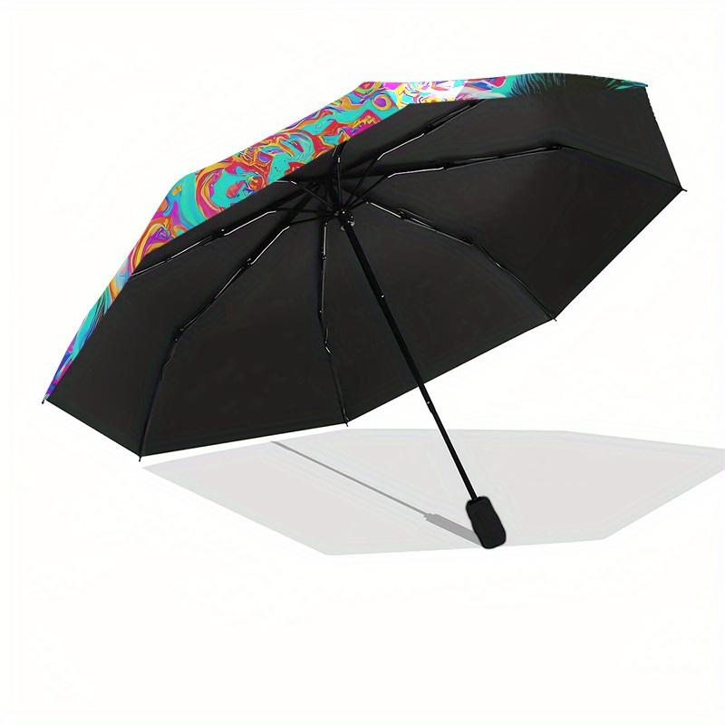 Psychedelic Panda Automatic Folding Umbrella Simple Eight Rib Design, Bright Color Pattern, Durable Iron Frame, Ideal for Travel and Outdoo