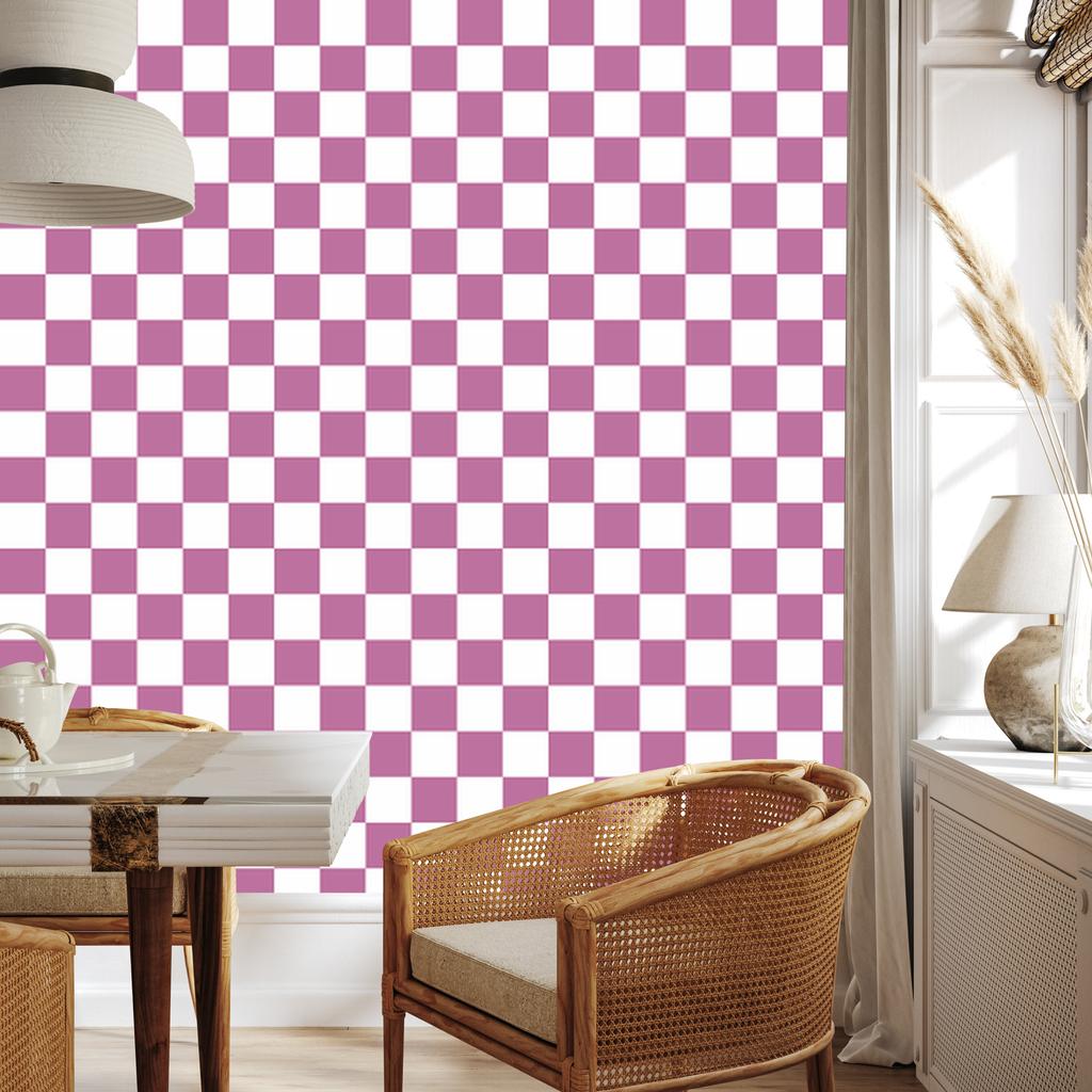 Checkerboard Wallpaper Purple and White for Living Room and Bedroom 50x1000