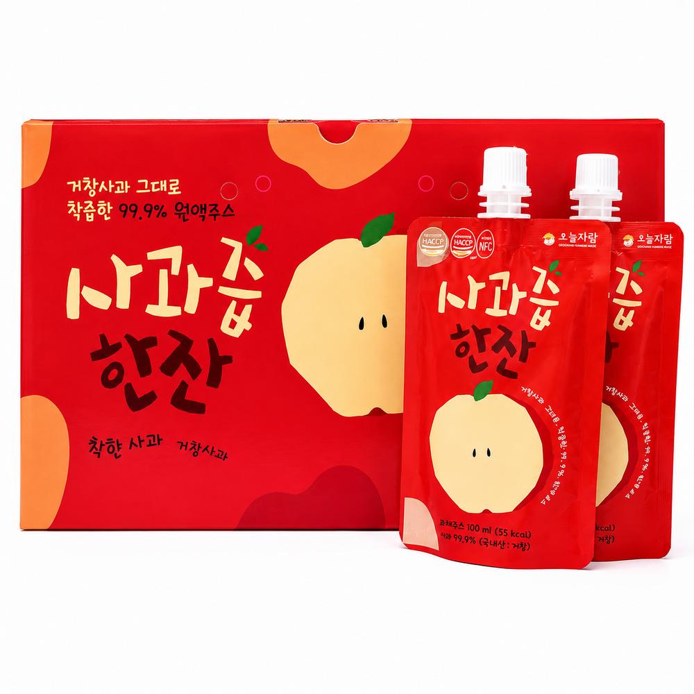 Gyeongnam Geochang Farmer Direct Hetsal Farm 100% Fresh Apple Juice with Lid, 30 Pouches [Origin: Domestic (Geochang-gun | 30 Packs 100ml