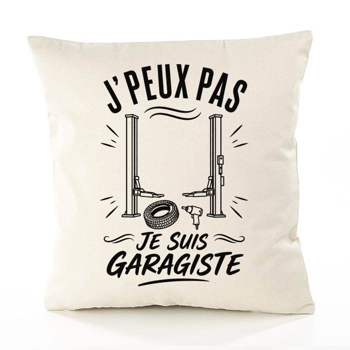 Housse de Coussin J’peux pas je suis Garagiste J'peux pas minimaliste | Coton Canvas Fairtrade 305 g/m² Zip Invisible Taille 50×50