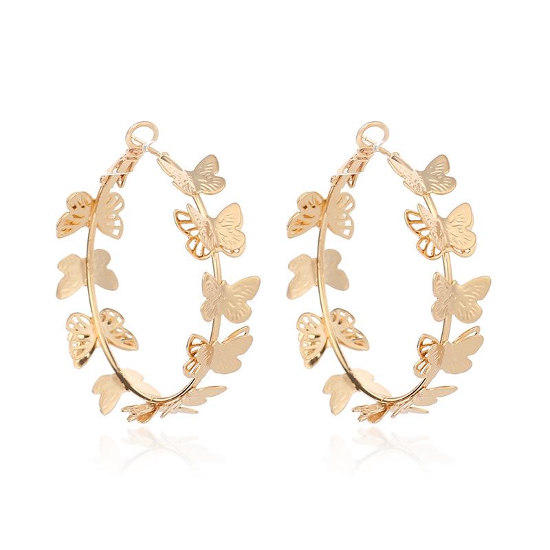 European and American style golden butterflies flying round rings metal studs, street stalls explosive geometric circle earrings earrings