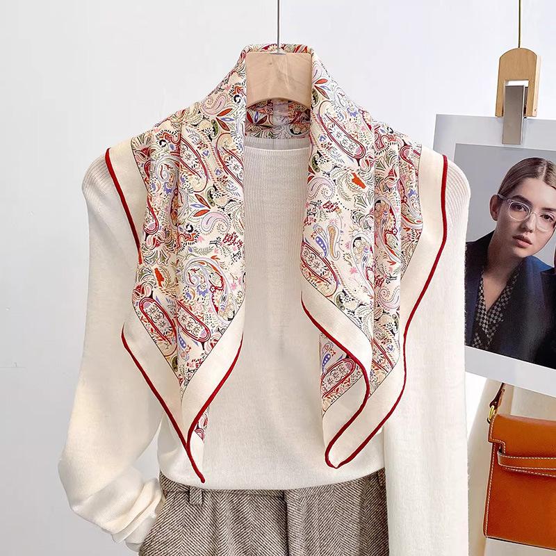 1116 Spring Festival New Retro Silk Wool Scarf, Women Give Mother Warm Square Scarf, New Year's Decorative Silk Wool Scarf