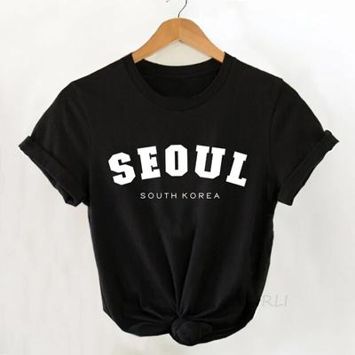 Seul T Shirt damski cytaty Korea Południowa Bangtan Boys Tshirt Casual O Neck letnia koreańska moda Streetwear odzież damska unisex