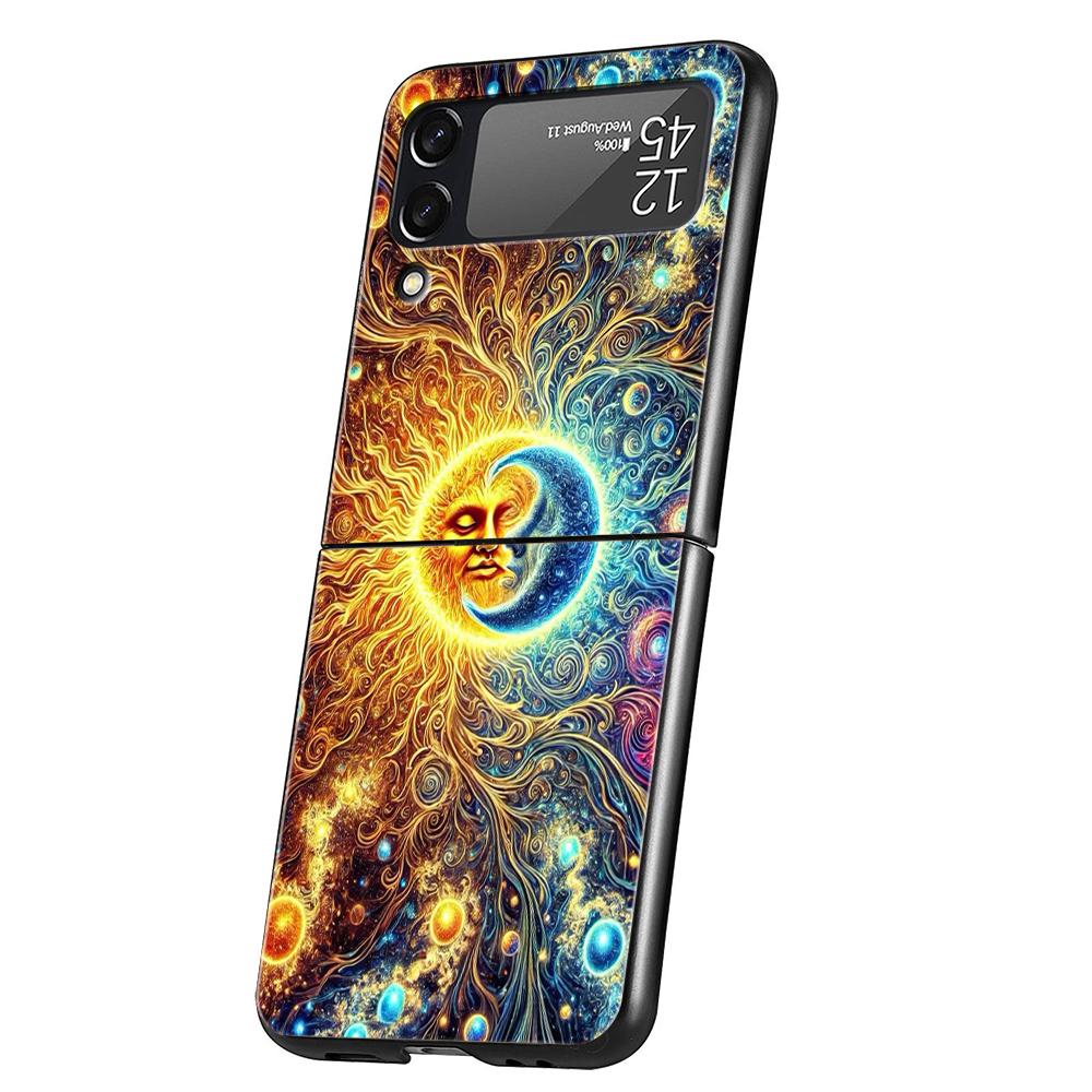 Sun Moon Stars Hard PC Phone Case For Samsung Galaxy Z Flip 7 6 5 4 Black Cover For Galaxy Z Flip 3 Foldable Capas Fundas Coque