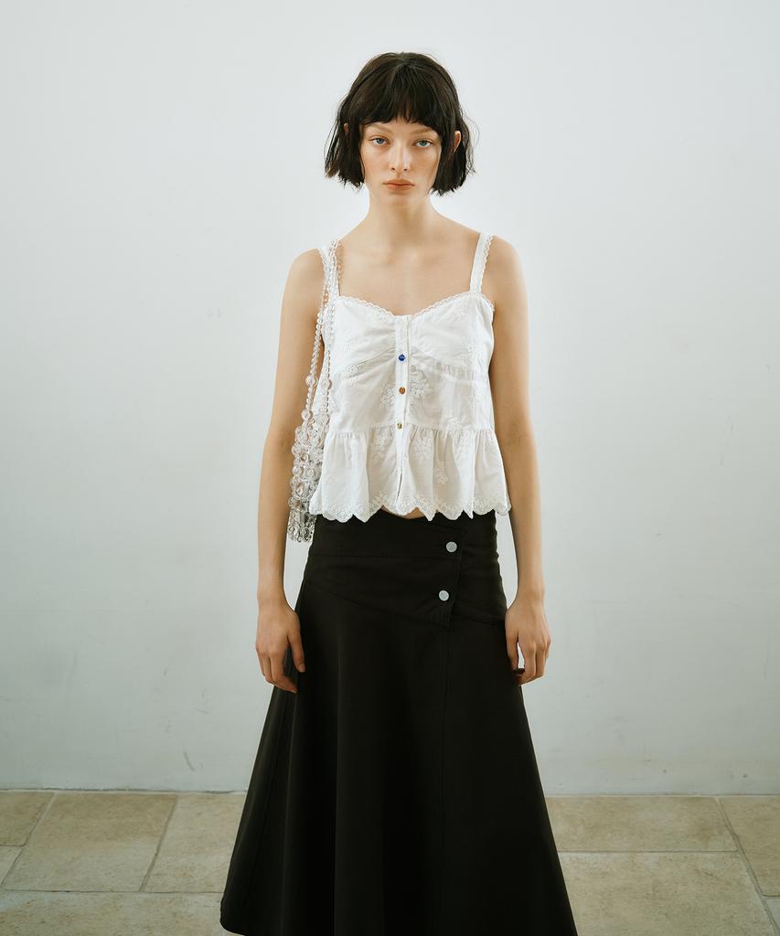 Green Butter Asymmetric Cotton Skirt (Charcoal)