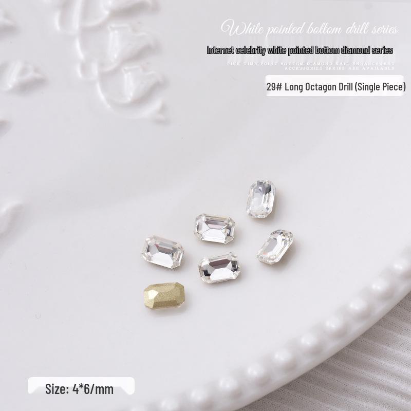 Nail Art Decorations: Transparent Pointed Rhinestones - Heart, Water Drop, Square, Butterfly Shapes