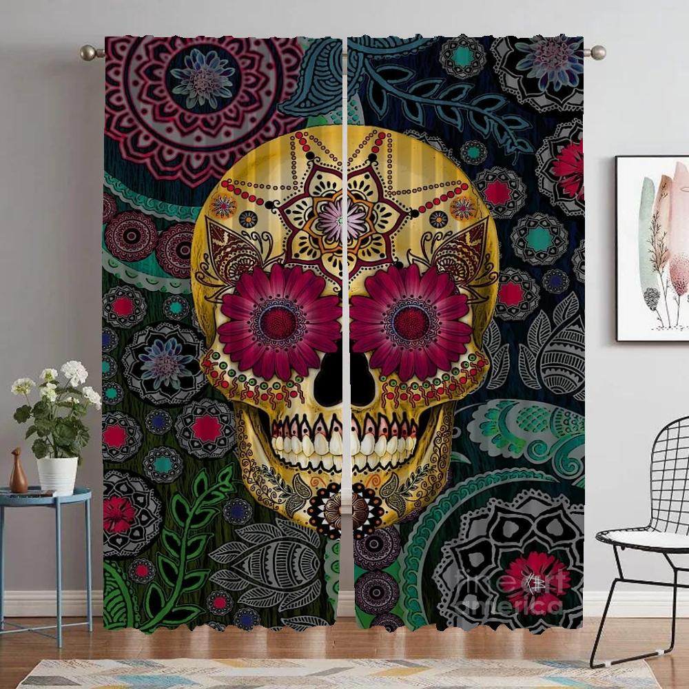 

Mexico Flower Skull Blackout Curtains for Living Room Window Curtain for Room 2 Panel Partition Home Interior Curtains Shades W50xH70cmx2pcs-CL