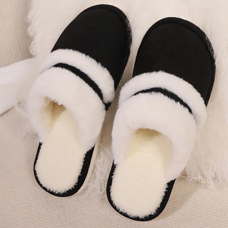 Fashion Soft Faux Fur Plush Slippers for Women Winter Chic Mix Color Warm Cotton Slides Woman Round Toe Non Slip Cotton Slippers Ladies