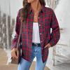 Women Streetwear Long Sleeve Tee Shirt Turndown Collar Grid Top Blouse Casual Wear Ladies Fashion